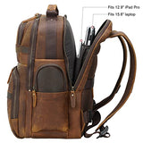 TIDING Men's Full Grain Leather Backpack 15.6" Laptop Bag Large Capacity Travel Hiking Daypacks with USB Charging Port