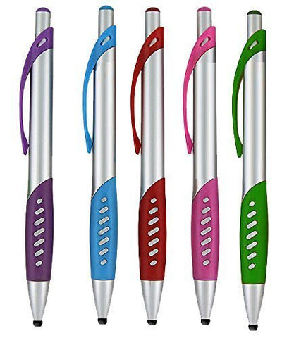 2 in 1 Capacitive Stylus & Ballpoint Pen Comfort Grip for Any Touchscreen Device, iPad, iPhone 6,6 Plus, iPod, Android, Galaxy, Dell, Note, Samsung (Silver-5 Pack)