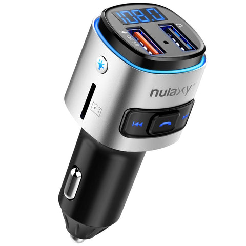 FM Transmitter, Nulaxy V4.2 Bluetooth FM Transmitter, Wireless FM Radio Car Bluetooth Adapter with QC3.0 Quick Charge, Support USB Drive, TF Card, Hands-Free Talking, Activate Siri/Google Now - NX08