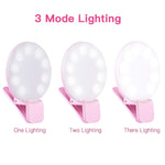 Ring Light, Selfie Ring Light，Rechargeable LED Selfie Ring Light with 3 Modes Dimmable Clip Ring Lights for Camera Phone Tablets Laptop（Rose Pink