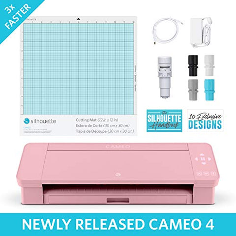 Silhouette America Cameo 4 with Bluetooth, 12x12 Cutting Mat, Autoblade 2, 100 Designs and Silhouette Studio Software - Pink Edition (SILH-CAMEO-4-PNK-4T)