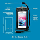 Waterproof Cell Phone Pouch/Dry Bag with Neck Lanyard & Compass - Cruise Essentials - Protects iPhone, Samsung, Google, Sony Moto - Credit Cards, Cash, Name Tags, Badge Holders (2-Pack, Black)