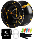 MAGICYOYO Professional Unresponsive Yoyo N11 Alloy Aluminum YoYo Ball (Black with Golden) with Bag, Glove and 5 Strings
