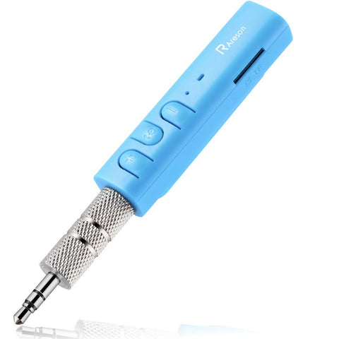 Mini Bluetooth Receiver, Areson 7 Hours Bluetooth Car Aux Adapter Audio Receiver Support TF Card & 3.5mm Wireless Hands-Free Car Kits Music Adapter for Home Stereo, Headphones, Speakers(Blue)