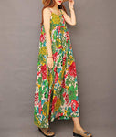 YESNO Women Casual Loose Bohemian Floral Print Dresses Empire Waist Spaghetti Strap Long Maxi Summer Beach Swing Dress XS-5X E75 (L, As Picture10-Multi-Colored)