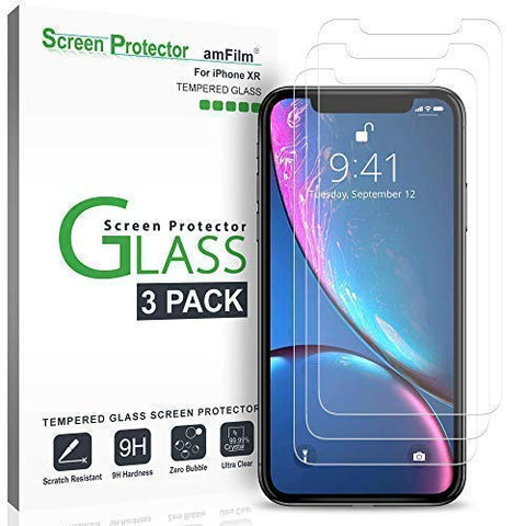 amFilm Glass Screen Protector for iPhone XR (3 Pack) (6.1, 10R) Tempered Glass with Easy Installation Tray