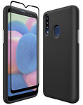 Thinkart Galaxy A20S Case with Tempered Glass Screen Protector,Anti-Slip Non-Slip Texture Protection Hard Cover for Samsung Galaxy A20S Phone (Black)