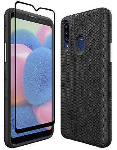 Thinkart Galaxy A20S Case with Tempered Glass Screen Protector,Anti-Slip Non-Slip Texture Protection Hard Cover for Samsung Galaxy A20S Phone (Black)