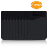 Phone Card Holder, HUO ZAO Silicone Credit Card Id Cash Wallet with 3M Adhesive Stick-on fits Apple iPhone Samsung Galaxy Android Most Smartphones, Table, Refrigerator, Door - Black Color - 10 Pack