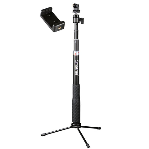 Smatree Q3 Telescoping Selfie Stick with Tripod Stand Compatible for GoPro Hero Fusion/7/6/5/4/3+/3/Session/GOPRO Hero (2018)/Action Cameras, Ricoh Theta S/V, SJCAM, AKASO, Xiaomi Yi and Cell Phones