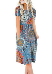 DB MOON Women Summer Casual Short Sleeve Dresses Empire Waist Dress with Pockets (Flower Mix Blue, XS)