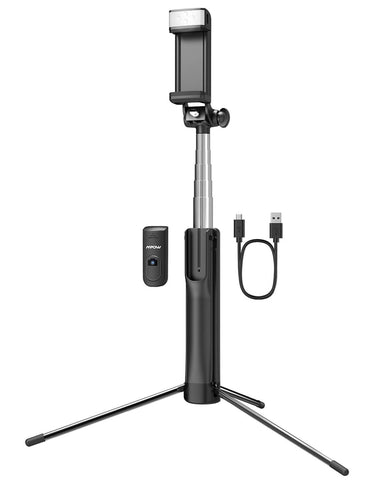 Mpow Selfie Stick Tripod, 3 in 1 Extendable Selfie Stick Monopod with Bluetooth Remote & Fill Light, Compatible with Gopro/Small Camera iPhone Xs max/XS/XR/X/8/8 plus/7/7 plus/6s,Galaxy S10/S9/8,Black
