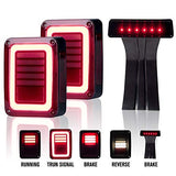 Upgraded Jeep Wrangler JK LED Tail Lights Smoked & Smoked Third High Brake Light - Reverse Lights Turn Signal Lamps Brake Lights Running Lights for Jeep Wrangler JK 2007-2018, 1 Year Warranty