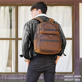 TIDING Men's Full Grain Leather Backpack 15.6" Laptop Bag Large Capacity Travel Hiking Daypacks with USB Charging Port