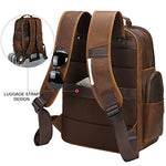 TIDING Men's Full Grain Leather Backpack 15.6" Laptop Bag Large Capacity Travel Hiking Daypacks with USB Charging Port