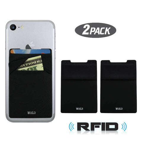 [2pc] RFID Blocking Phone Card Wallet - Double Secure Pocket - Ultra-Slim Self Adhesive Credit Card Holder Card Sleeves Phone Wallet Sticker for All Smartphones(Black2)