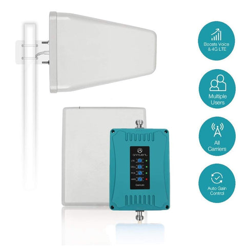 Home Cell Phone Signal Booster for All Carriers 3G 4G LTE - Multi Band Mobile Phone Repeater with 2 Antennas Boost Verizon AT&T Voice and Data Signal Up to 4,500Sq Ft (Band 2/4/5/12/13/17)