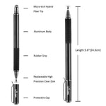 Digiroot Universal Stylus,[2-in-1] Disc Stylus Pen 2018 UPDATED Touch Screen Pens for All Touch Screens Cell phones, Tablets, Laptops with 9 Replacement Tips(6 Discs, 3 Fiber Tips Included) - (Black)