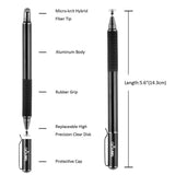 Digiroot Universal Stylus,[2-in-1] Disc Stylus Pen 2018 UPDATED Touch Screen Pens for All Touch Screens Cell phones, Tablets, Laptops with 9 Replacement Tips(6 Discs, 3 Fiber Tips Included) - (Black)