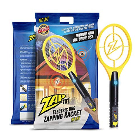 ZAP IT! Mini Bug Zapper - Rechargeable Mosquito, Fly Killer and Bug Zapper Racket - 4,000 Volt - USB Charging, Super-Bright LED Light to Zap in The Dark - Safe to Touch