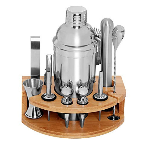 DEKINMAX 12-Piece Bartender kit with stand, Stainless Steel Cocktail Shaker set-Martini Shaker, Jigger, Strainer, Bar Mixer Spoon, Tongs, Bottle Opener,Liquor Pourer,Bottle stopper