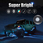 RGB LED Rock Lights -8 Pod Lights with Phone App/Remote Control & Timing & Music Mode & Flashing & Automatic Control & Color Grad Multicolor Underglow Neon Lights for Jeep Off Road Truck SUV ATV