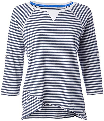 Calvin Klein Women's Venice Beach Stripe 3/4 Sleeve Roll Tab, Stonewash Heather Combo, X-Large