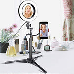 B-Land 6.2" Ring Light with Tripod Stand & Mirror for YouTube Videos & Makeup, LED Camera Selfie Light with Cell Phone Holder, Mini Makeup Mirror with Lights, 3 Modes & 10 Brightness