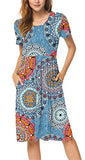DB MOON Women Summer Casual Short Sleeve Dresses Empire Waist Dress with Pockets (Flower Mix Blue, XS)