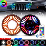 Jeep LED RGB Headlight with Amber Turn Signal, SUPAREE 7 Inch Round Halo LED Headlight Fits 1997~2018 Jeep Wrangler JK TJ LJ with Bluetooth Remote Control 120W 12000LM High Low beam-2PCS