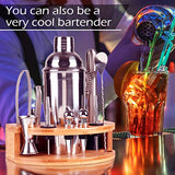 DEKINMAX 12-Piece Bartender kit with stand, Stainless Steel Cocktail Shaker set-Martini Shaker, Jigger, Strainer, Bar Mixer Spoon, Tongs, Bottle Opener,Liquor Pourer,Bottle stopper