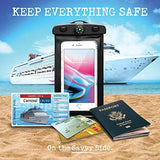 Waterproof Cell Phone Pouch/Dry Bag with Neck Lanyard & Compass - Cruise Essentials - Protects iPhone, Samsung, Google, Sony Moto - Credit Cards, Cash, Name Tags, Badge Holders (2-Pack, Black)
