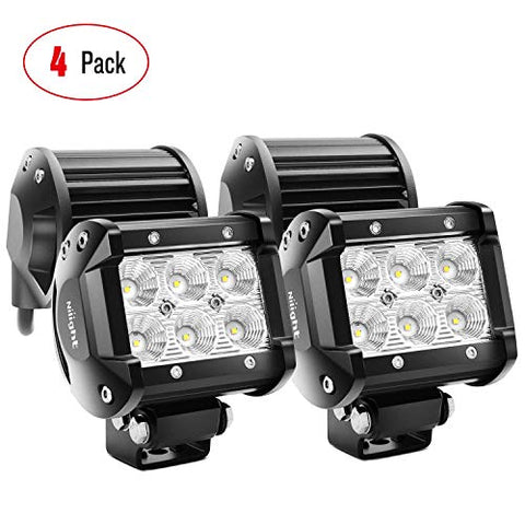Nilight LED Light Bar 4PCS 4 Inch 18W LED Bar 1260lm Flood Led Off Road Driving Lights Led Fog Lights Jeep Lighting LED Work Light for Van Camper SUV ATV ,2 Years Warranty