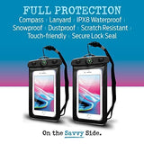 Waterproof Cell Phone Pouch/Dry Bag with Neck Lanyard & Compass - Cruise Essentials - Protects iPhone, Samsung, Google, Sony Moto - Credit Cards, Cash, Name Tags, Badge Holders (2-Pack, Black)