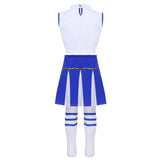 FEESHOW Kids Girls' Cheer Leader Costume Uniform Cheerleading Outfit Role Play Costume Dress-up Set White&Blue 10-12