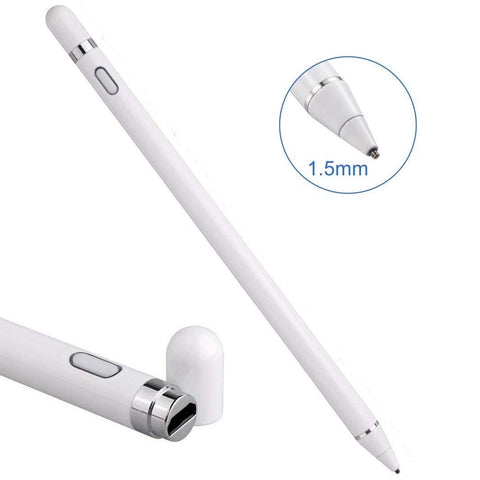 Stylus Pen for Touch Screens, Rechargeable 1.5mm Fine Point Smart Pencil Active Stylus Digital Pen Compatible with iPad and Most Tablet by Mikicat (White)
