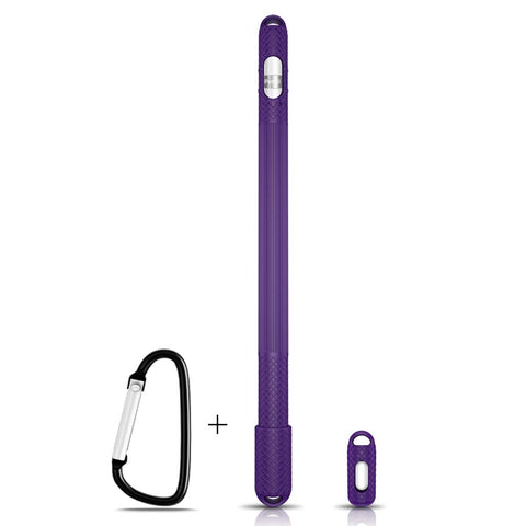 AWINNER Silicone Case Compatible with Apple Pencil Holder Sleeve Skin Pocket Cover Accessories for iPad Pro,with Charging Cap Holder,Protective Nib Covers and Lightning Adapter Case (Purple)