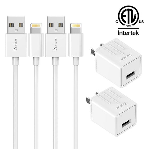 iPhone Chargers, Pantom 2-Pack Wall Charger Adapter Plugs with 2-Pack 5-FeetLightning Cables Charge Sync Compatible with iPhones and iPads (White)