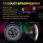 Jeep LED RGB Headlight with Amber Turn Signal, SUPAREE 7 Inch Round Halo LED Headlight Fits 1997~2018 Jeep Wrangler JK TJ LJ with Bluetooth Remote Control 120W 12000LM High Low beam-2PCS