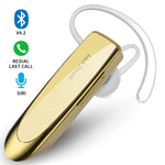 Bluetooth Earpiece- Wireless Bluetooth Headset Noise Cancelling with Mic 24Hrs Talktime Hands-Free 1440Hrs Standby Time Headphones Compatible with iOS/Android Smart Phones, Driver Trucker, Gold