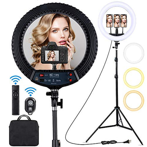 18 inch LED Ring Light with Tripod Stand Dimmable Makeup Selfie Ring Light for Studio Portrait YouTube Vlog Video Shooting with Carrying Bag and Remote Controller