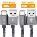 USB Type C Cable, Snowkids USB C Charger (2 PACK 6.6FT) Nylon Braided USB A to USB C Fast Charging Cord Compatible Samsung Galaxy S9 S8 Plus Note 9 8,LG V30 V20 G6 G5,Pixel XL,Nintendo Switch (Grey)