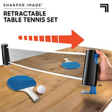 Sharper Image 7-Piece Retractable Tabletop Tennis Game Set, Play Almost Anywhere with Expandable Net, 2 Paddles and 3 Balls, Includes Convenient Portable Drawstring Bag