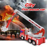 Gizmovine Fire Truck Toy Friction Power with Lights and Sounds, Extending Rescue Rotating Ladder Pull Back Construction Toys Vehicles for Toddlers Boys 4, 3, Year Old, 1:16 Scale