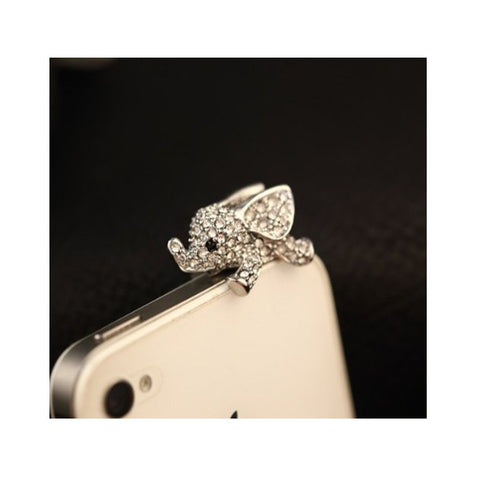 Vanki Crystal Elephant Anti Dust Plug Stopper / Ear Cap / Cell Phone Charms for Smartphone, iPad with 3.5mm Earphone Jack Phones - Silver