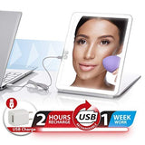 WONDER MIRROR Portable Lighted Makeup with USB Rechargeable Battery + Magnetic Removable 7X Magnification Mirror, LED Travel Mirror w/Touch Screen Dimming Lights and Cover