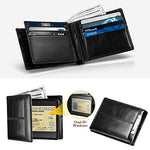 Mens Wallet RFID Genuine Leather Bifold Wallets For Men, ID Window 16 Card Holders Gift Box