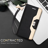 FYY Leather Case with Mirror for Samsung Galaxy S7, Leather Wallet Flip Folio Case with Mirror and Wrist Strap for Samsung Galaxy S7 Black