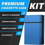 roygra Cigarette Case 20 Capacity, Aluminum Mechanical Switch - 2 Pack (Blue + Gray, 85mm King Size)