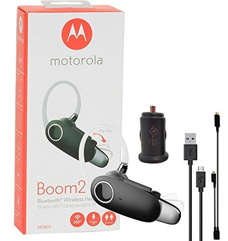 Motorola Boom 2+"HD Flip Bluetooth - Water Resistant Durable Wireless Headset W/Car Charger, (US Retail Packing